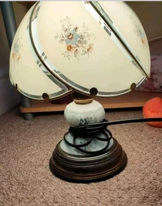 Vintage Floral Lamp Rose Glass Touch Lamp Brass Base 3 Settings Tifany Style - Picture 1 of 17