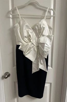 White House Black Market Strapless Contrast Bow Dress 6P Satin Fitted Feminine - Image 1 of 4
