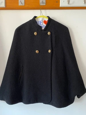 Clásico lindo! Betsey Johnson Nueva York Capa Lana Negro Talla S M Abrigo Ligero Foto 1 de 4