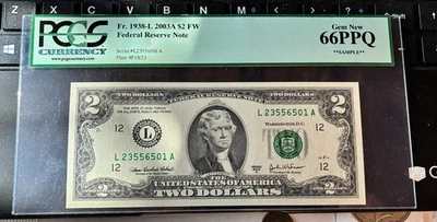 FR. 1938-L  2003-A $2 FW PCGS 66PPQ 1938-L  ** SAMPLE ** - Image 1 of 2