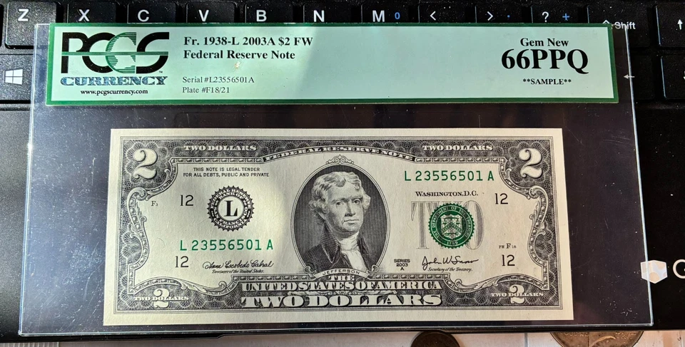 FR. 1938-L  2003-A $2 FW PCGS 66PPQ 1938-L  ** SAMPLE ** - Image 1 of 2