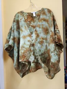 One Size Seafoam Brown Loose Boho Wrap Ice Dyed Tie Dye Top handmade by seller - Picture 1 of 11