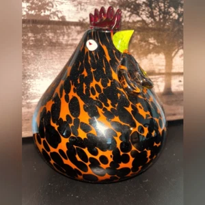 Large Art Murano thick Glass rooster  brown leopard design  9”x10.5” 80’s - Picture 1 of 7