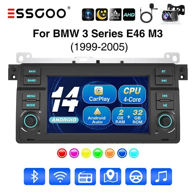 7" 2+32G Carplay Android 14 Autoradio GPS NAV RDS Für BMW 3er E46 318 320 325 M3 - Bild 1 von 4