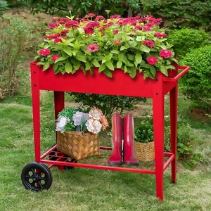 Raised Garden Bed Outdoor Elevated Planter Box on Wheel for Flower Vegetables - Picture 1 of 6