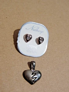 COEUR BOUCLES D OREILLE ARGENT 925°/°° VERITABLE PARURE CHAINE PENDENTIF COLLIER - Picture 1 of 4