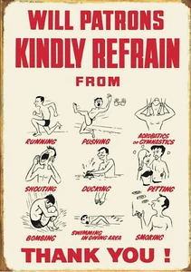 A4/A3 SWIMMING POOL VTG STYLE RULES POSTER SIGN OLD BATHS REPRO FUNNY NO PETTING - Picture 1 of 6