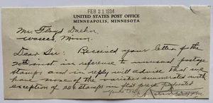 Antigua carta manuscrita de 1934 de la oficina de correos de los Estados Unidos Minneapolis Minnesota - Imagen 1 de 10