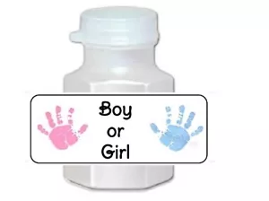 30 Gender Reveal Boy or Girl Pink and Blue Baby Shower Bubble Labels Stickers - Picture 1 of 2