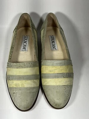 Vintage Stracam Italian Leather Loafers Shoes Color Block Green Yellow 7.5/8.5 - Image 1 of 4