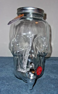 HALLOWEEN WICKED TREATS CLEAR GLASS SKULL 1 GALLON DRINK DISPENSER NWT - Picture 1 of 4