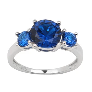 Massiver 925 Silber Ring 8 mm kreiert blauer Spinell 3 Steine Hochzeitsschmuck Gr. 6-9 - Bild 1 von 18
