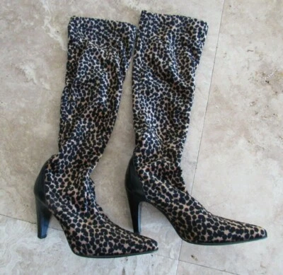 Mujer Talla 6 Nicole Miller Leopardo Botas Altas Terciopelo Foto 1 de 3