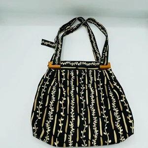 Vintage Damen Stofftasche Handtasche auf Holzgriffen Boho Landhaus Kern Ranken Design - Bild 1 von 6