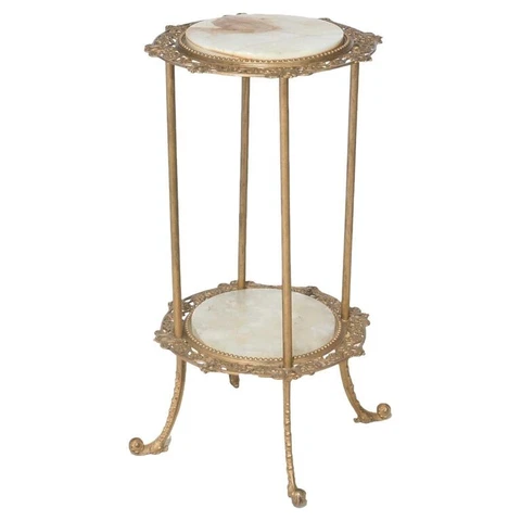 Antique Victorian Gilt Metal & Onyx Two Tiered Stand, circa 1890 Cover