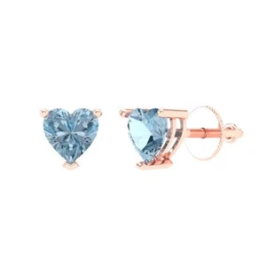 1 ct Heart Cut Studs Women's Earrings Solid Rose Gold Earrings Screw back - Picture 1 of 40