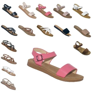 Nuevas Mujeres Sandalias Gladiador Zapatos Tanga Chanclas Correa en T Abatible Talla Plana Puntera con Correa - Imagen 1 de 61