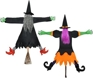 48'' 2 Pcs Halloween Decorations Outdoor Crashing Witch Into Tree, Flying Witch - Picture 1 of 9