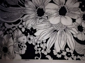 By The Yard Vintage HAWAIIAN FLORAL Print FABRIC Black & White Barkcloth BTY - Picture 1 of 1
