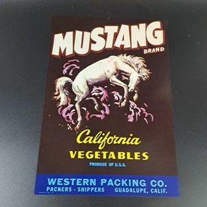 Original Vintage Label MUSTANG Brand Western Packing Co. Guadalupe CA 7" x 10" - Picture 1 of 3