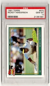 PSA 10 Rickey Henderson 1991 Topps #670, Oakland Athletics, A's, NY Yankees, HOF - Picture 1 of 3