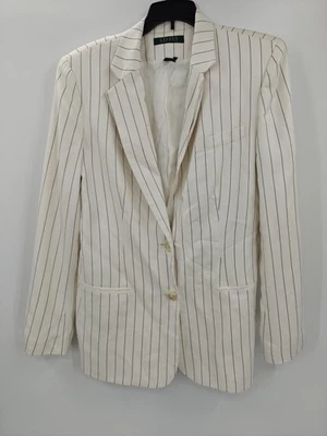 Lauren Ralph Lauren Blazer Womens 8 Pinstripe Silk Lined Suit Jacket Pockets - Image 1 of 4
