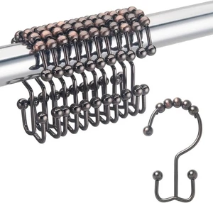 12 Stück Rostbeständige Duschvorhanghaken Metall Doppelgleiter Rollen Bronze - Bild 1 von 5