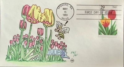 Steve Wilson Hand Painted 2760-4 Flowers Spokane Washington All 5 Stamps & Cover - Image 1 of 4