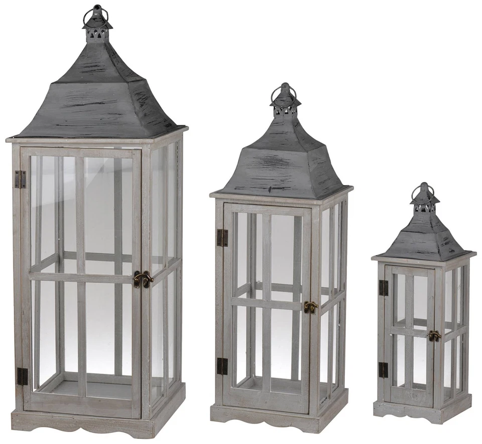 Juego de 3 linternas de madera gris para ventana Foto 1 de 1