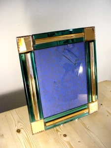 Art Deco Rectangular Photo Frame - Mirrored Pink & Green Glass Border - Picture 1 of 9