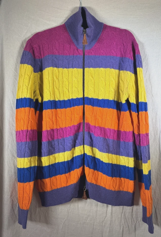 Etro Womens Sweater Sz Large L Cable Knit Multicolor Wool/Cashmere Cardigan Zip - Image 1 of 4