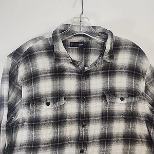 Camisa de franela abotonada Lucky Brand para hombre grande blanca y negra a cuadros de búfalo - Imagen 1 de 8
