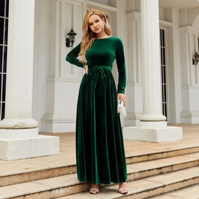 Maxi Vestido Para Mujer Elegante Terciopelo Manga Larga Moda Invierno Fiesta Vestido Largo@A Foto 1 de 4