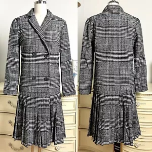 Storets Prince of Wales Tartan Pleated Wool Blend Coat - Picture 1 of 9
