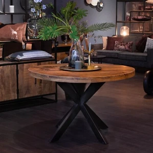 Tisch Rund Holz Massivholz Esstisch Mangoholz Ø 100 Küchentisch Stahlfuß ANGEBOT - Bild 1 von 5