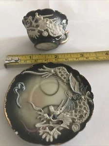 Antique Art Deco Miniature Japanese Ceramic Flying Dragon Tea Cup Saucer - Picture 1 of 23