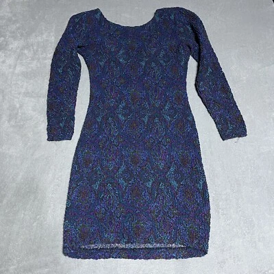Vintage Selections Dress Womens One Size Blue Stretchy Crinkle Long Sleeve - Image 1 of 4