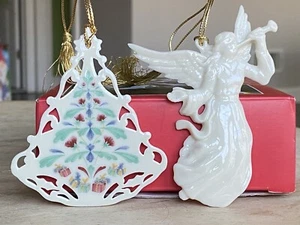 Vintage Lenox Renaissance Angel Trumpet Porcelain Ornament 1987 Tree cut out set - Picture 1 of 6