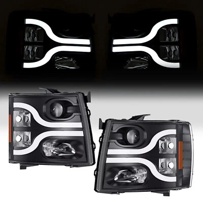 For 2007-2013 Chevy Silverado 1500 2500 3500 LED Headlights Projector Black - Image 1 of 4