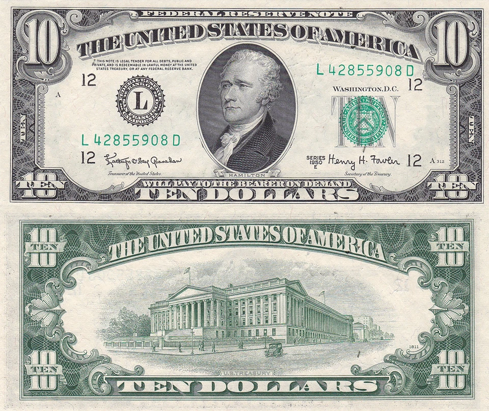 1950-E $10 San Francisco District Federal Reserve Note FR 2015-L Uncirculated - Image 1 of 1