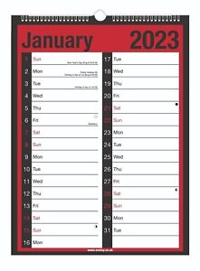 2023 A4 month per view wall planner organiser calendar Uk Holidays A4LMTV