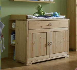 Massivholz Wickelkommode Kiefer massiv gelaugt geölt Baby Wickeltisch mit Regal - Bild 1 von 2