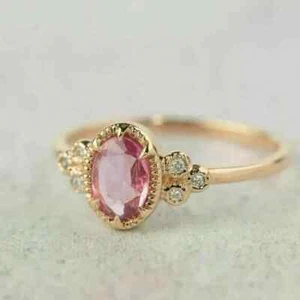 2Ct Oval Cut Lab Created Pink Sapphire Engagement Ring 14K Yellow Gold Plated - Picture 1 of 7