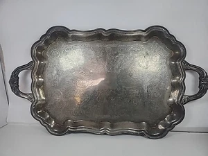 Vassoio da portata vintage placcato argento grande motivo floreale manico FB ROGERS - Foto 1 di 9