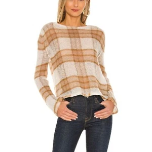 Vince Women's V716678618 Size Medium Cream & Chestnut Brushed Plaid Pullover - Picture 1 of 10