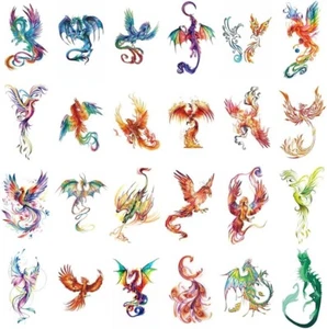 24 Sheets Phoenix Dragon Temporary Tattoo Sticker Women Men - Picture 1 of 6