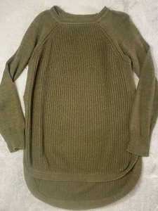 RD Style Sweater Crew Neck Olive Green M High Low Side Slit Cold Fall Clothes - Picture 1 of 9