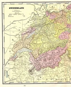 1892 Antique SWITZERLAND Map Vintage George Cram Atlas Map of Switzerland 5024 - Picture 1 of 4