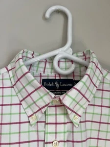 Ralph Lauren uomo 17 vestibilità classica rosa verde bianco check manica lunga abbottonata - Foto 1 di 8