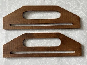 Vintage Wooden Handbag Sewing Knitting Macrame Bag Tote Handles Reclaimed Granny - Picture 1 of 6